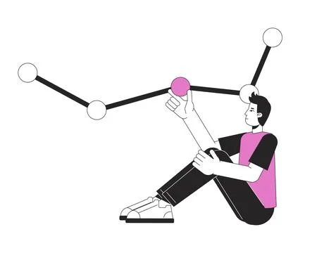 Guy with line graph flat line color vector character Illustrazione stock