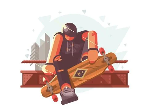 Guy with long board Stock Illustration