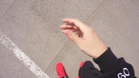 The guy on the longboard rides. Stock Footage 108059365