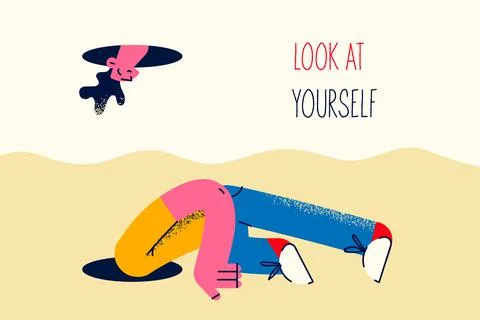 Guy look in hole find himself Stock Illustration