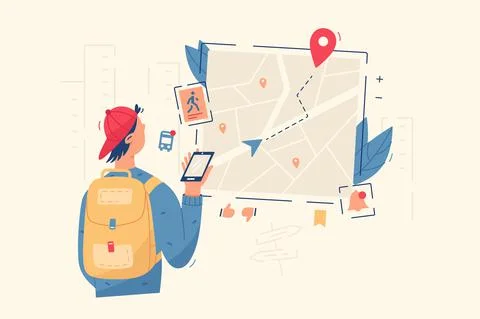 Guy look in navigation map Stock Illustration