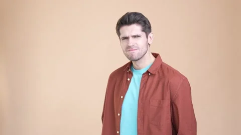 Guy look news impressed thought isolated pastel color background Stock Footage 169938187
