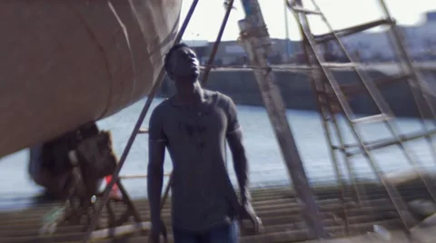 Guy Looking Around At The Harbor 11 Stock Footage 67522048