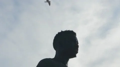 Guy looking at the birds in the sky 10 Stock Footage 67556375