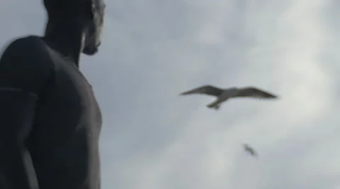 Guy looking at the birds in the sky 14 Video stock 67522771