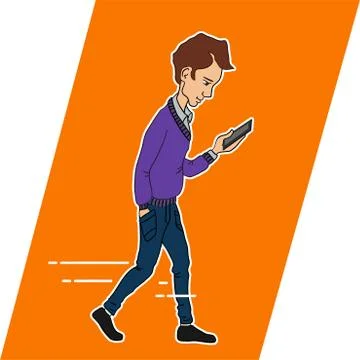 Guy looking at mobile phone apps Stock Illustration