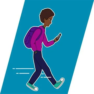 Guy looking at mobile phone apps Stock Illustration