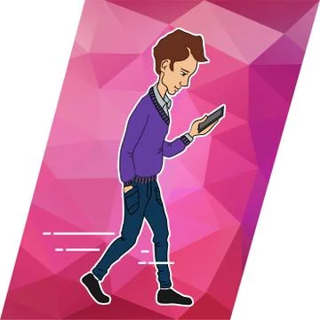 Guy looking at mobile phone apps Stock Illustration