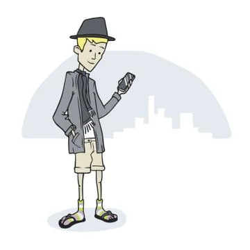 Guy looking phone standing Stock Illustration