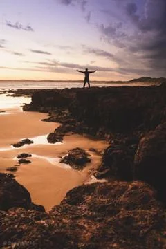 Guy looking at the sunset, freedom Stock Photos