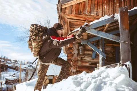 The guy is a lot of snow Stock Photos