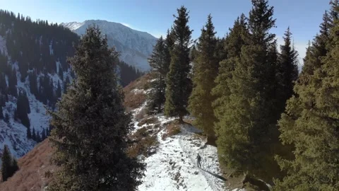 The guy makes a hike in the winter in the mountains 스톡 동영상 144098295