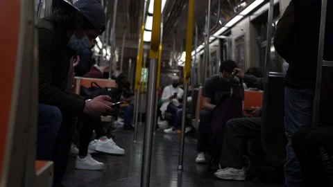 Guy with mask on NYC subway Stock Footage 162951896