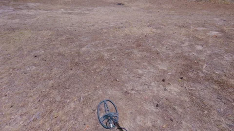 The guy with the metal detector finds some coins.From the first person. Vidéo 334953994