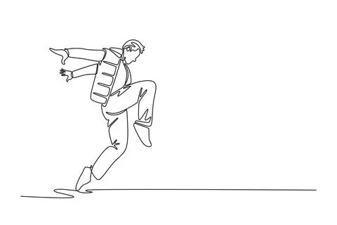 Guy mid-jump or leap, with one knee tucked high and arm outstretched Stock Illustration