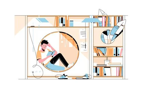 Guy in modern library Stock Illustration