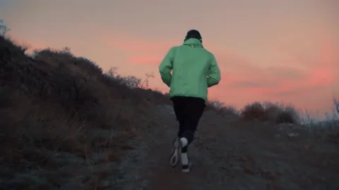 The guy on a morning run in the park on a background of trees Stock Footage 239552096