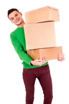 Guy With Moving Boxes - Isolated - Stock Image Stock Photos