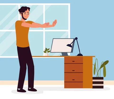 Guy in office active break Stock Illustration