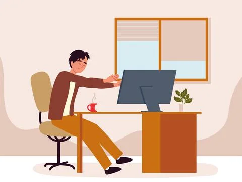 Guy in office making active break Stock Illustration
