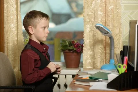 The guy at the office uses computer technology Stock Photos