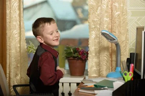 The guy at the office uses computer technology Stock Photos