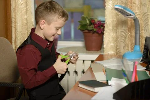 The guy at the office uses computer technology Stock Photos