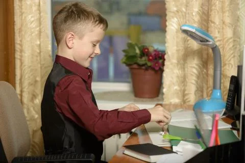 The guy at the office uses computer technology Stock Photos