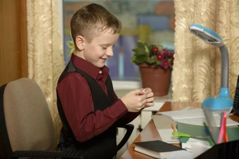 The guy at the office uses computer technology Stock Photos