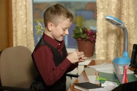 The guy at the office uses computer technology Stock Photos