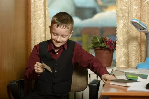 The guy at the office uses computer technology Stock Photos