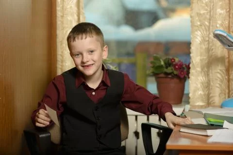 The guy at the office uses computer technology Stock Photos