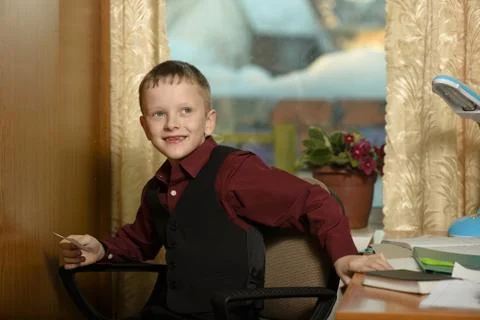 The guy at the office uses computer technology Stock Photos