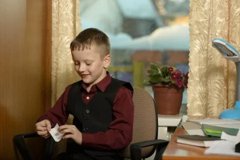 The guy at the office uses computer technology Stock Photos