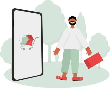 Guy with online shopping Stock Illustration