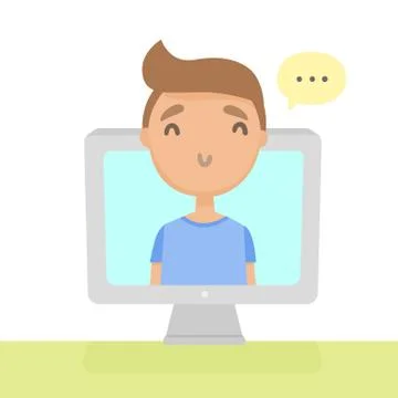 Guy out of computer screen. Social network. Stock Illustration