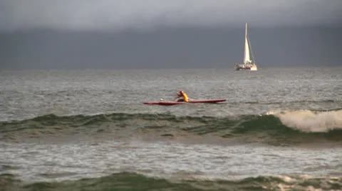 Guy Paddling an Outrigger on Maui Video stock 25240410