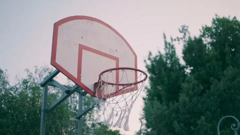 Guy in the park throws a basketball into the basket Stock Footage 245270427