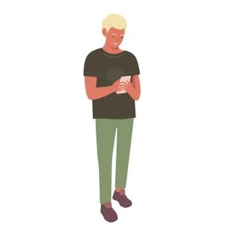 The guy with the phone isolated on a white background in a flat style. Stock Illustration