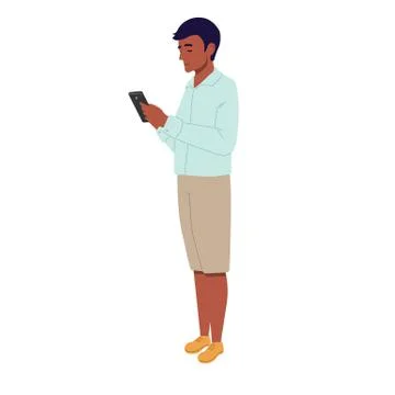 The guy with the phone isolated on a white background in a flat style. Stock Illustration