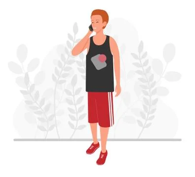 The guy with the phone isolated on a white background in a flat style. Vector Stock Illustration