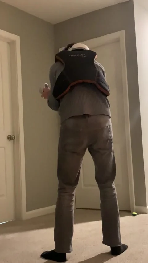 Guy Playing Horror Game in VR Freaks Out, Murfreesboro, Tennessee, USA - 19 Feb  Video stock 205424138