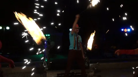 Guy plays with fire Stock Footage 95999856