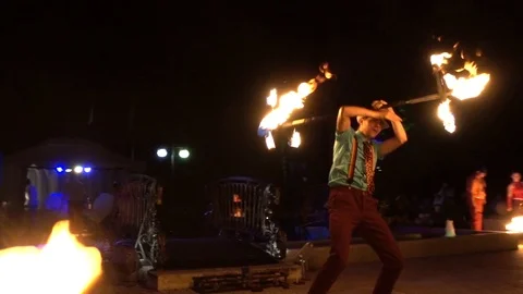 Guy plays with fire show Stock Footage 96026002