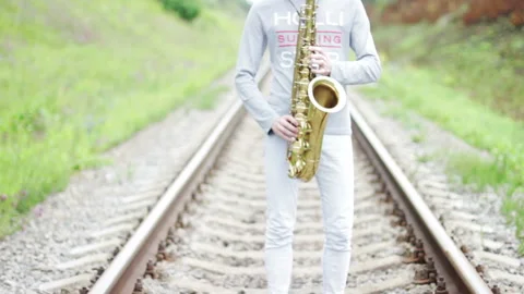 The Guy Plays The Saxophone Stock Footage 91867692