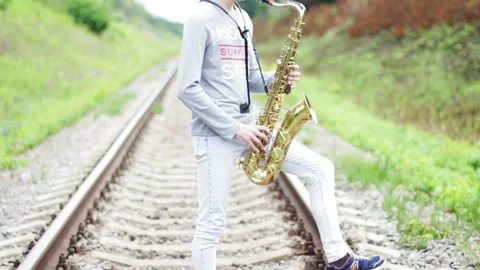 The Guy Plays The Saxophone Stock Footage 91867698