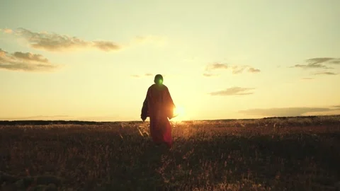 Guy plays superhero park sunset. happy boy son plays superhero. child teenager Stock Footage 240109478