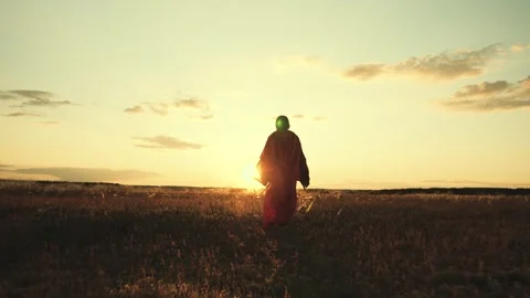 Guy plays superhero park sunset. happy boy son plays superhero. child teenager Stock Footage 240381725