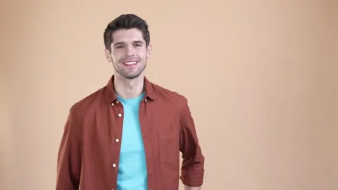 Guy point empty space discount advertise isolated pastel color background Stock Footage 169937619