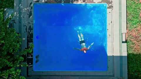 Guy in the pool on a bright sunny day, sporty guy in shorts Stock Footage 251240838